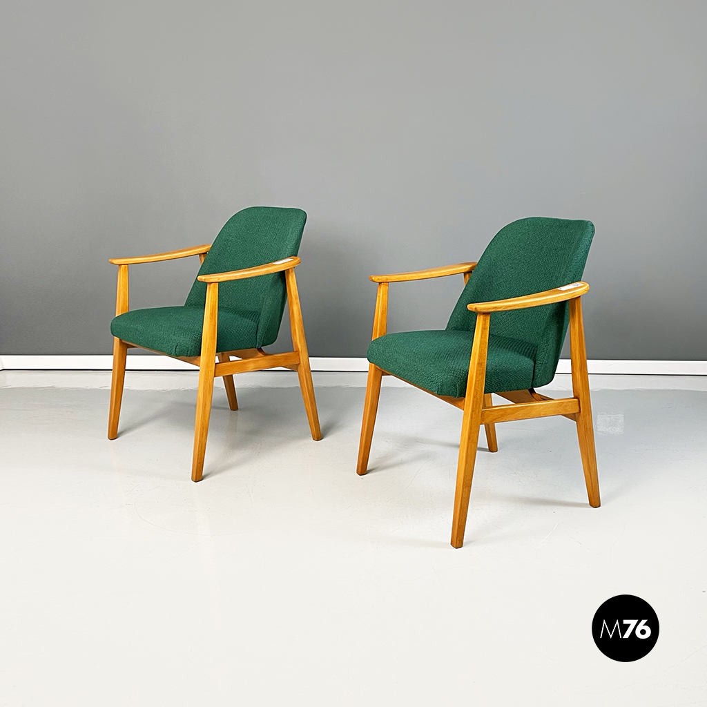 Poltrone in tessuto verde bosco, 1960 ca.