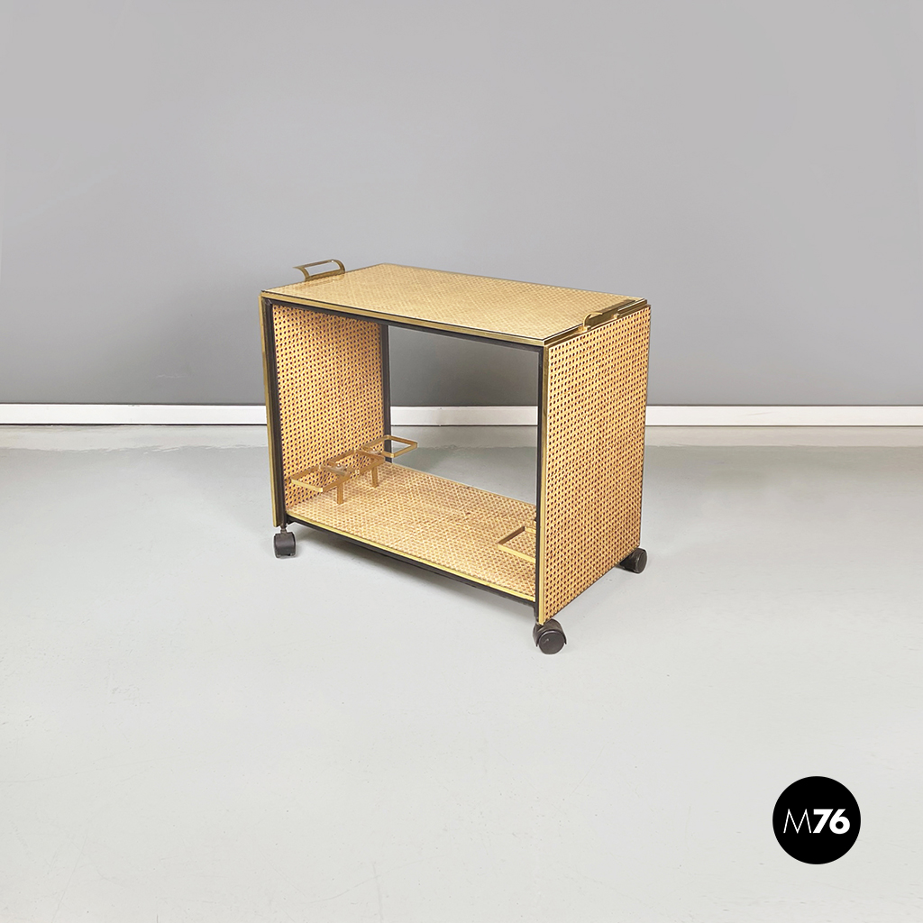 Carrello in ottone e paglia, 1950 ca.