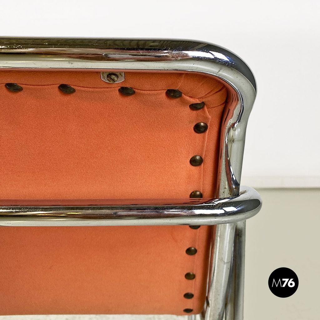 Sedie in acciaio e tessuto rosa, 1970 ca.