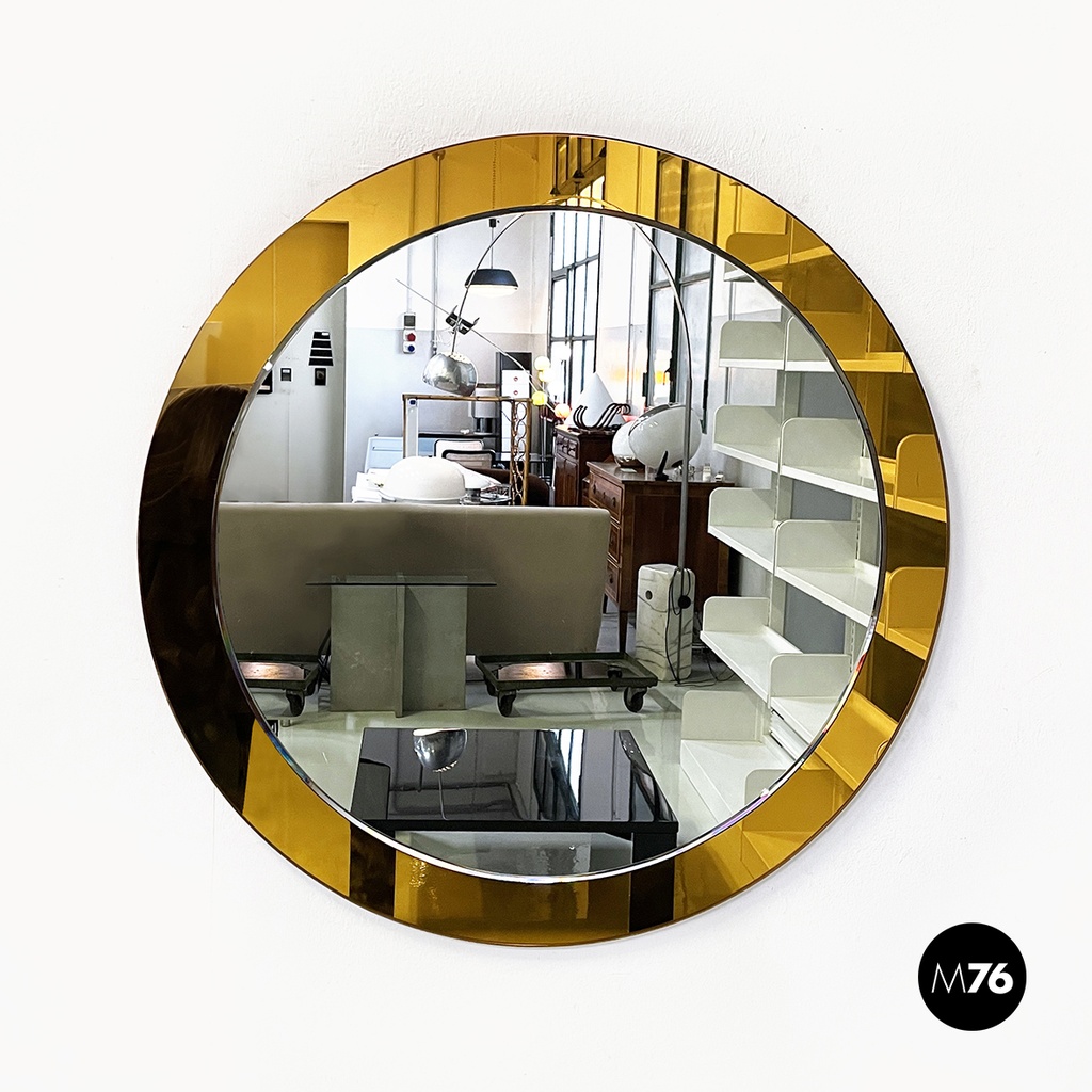 Specchio da parete con cornice in specchio giallo, 1960 ca.