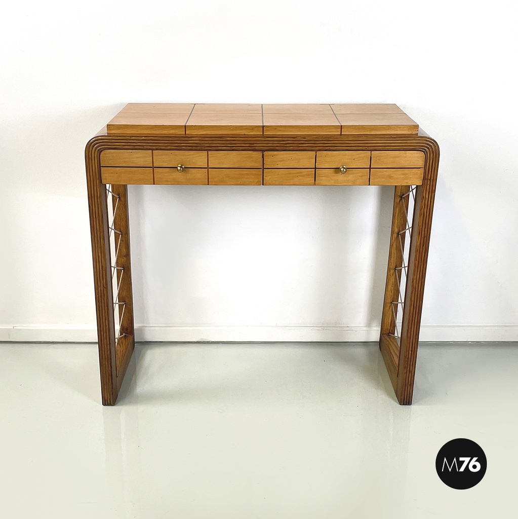 Consolle in legno con intrecci in corda, 1950 ca.