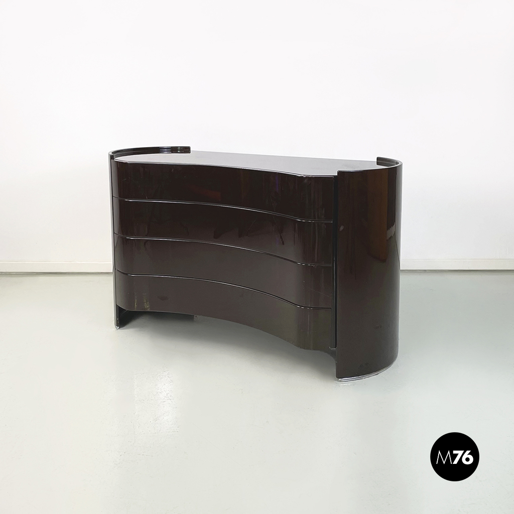 Cassettiera in legno laccato marrone, 1970 ca.