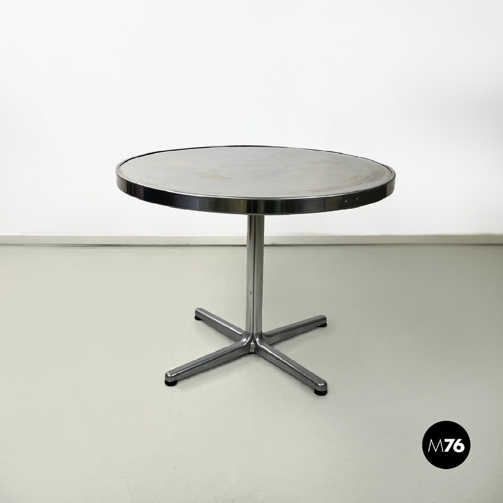Tavolo da pranzo tondo in acciaio, 1970 ca.