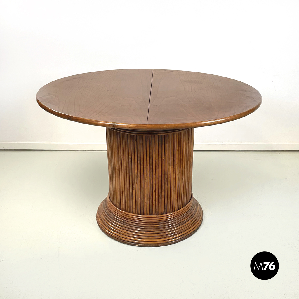 Tavolo da pranzo con allunghe in legno e bamboo, 1960 ca.
