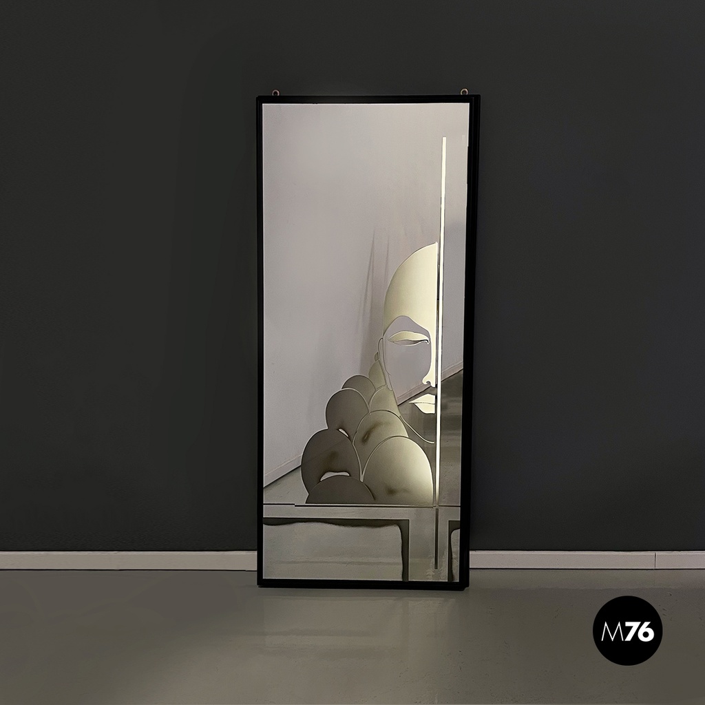 Specchio da parete retroilluminato con volto, 1950 ca.