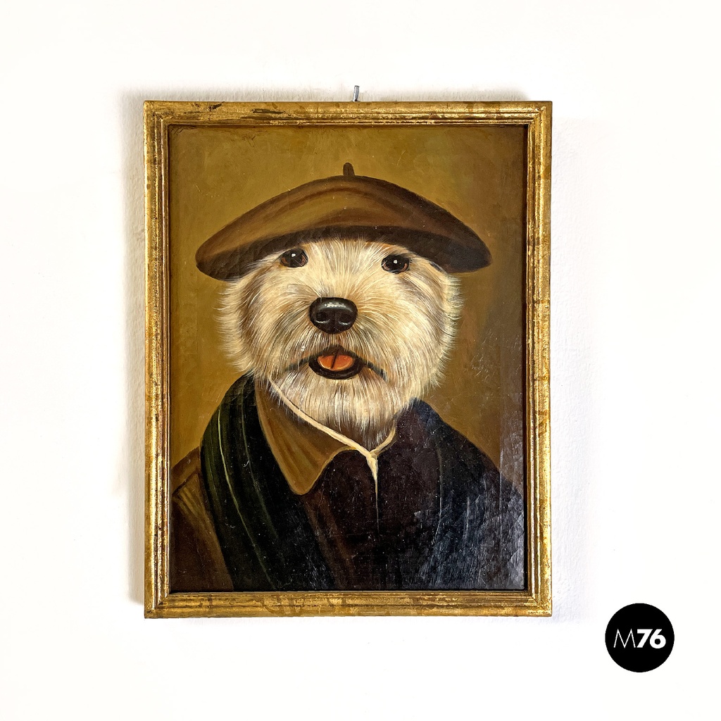 Quadro a olio di ritratto di cane, fine 1800 ca.