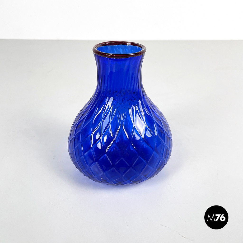 Vaso in vetro di Murano blu e rosso di Venini, 1990 ca.