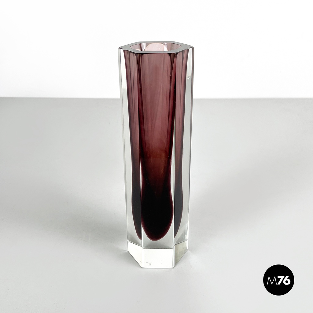 Vaso in vetro di Murano bordeaux, 1970 ca.
