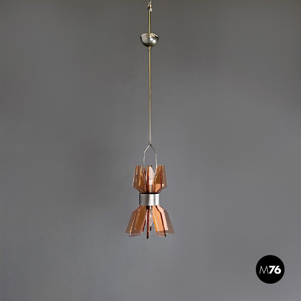 Lampadario in vetro rosa, 1960 ca.