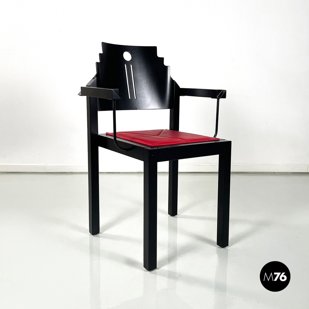 Sedia in legno nero e pelle rossa di Thonet, 1990 ca.