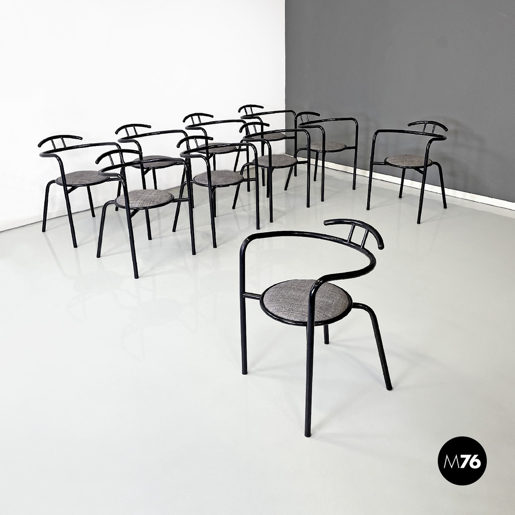 Sedie in metallo nero e tessuto, 1980 ca.