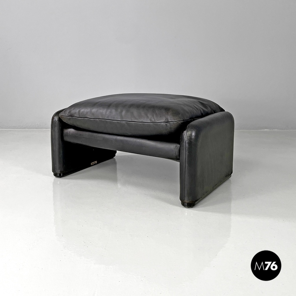 Pouf in pelle nera Maralunga di Vico Magistretti per Cassina, 1970 ca.