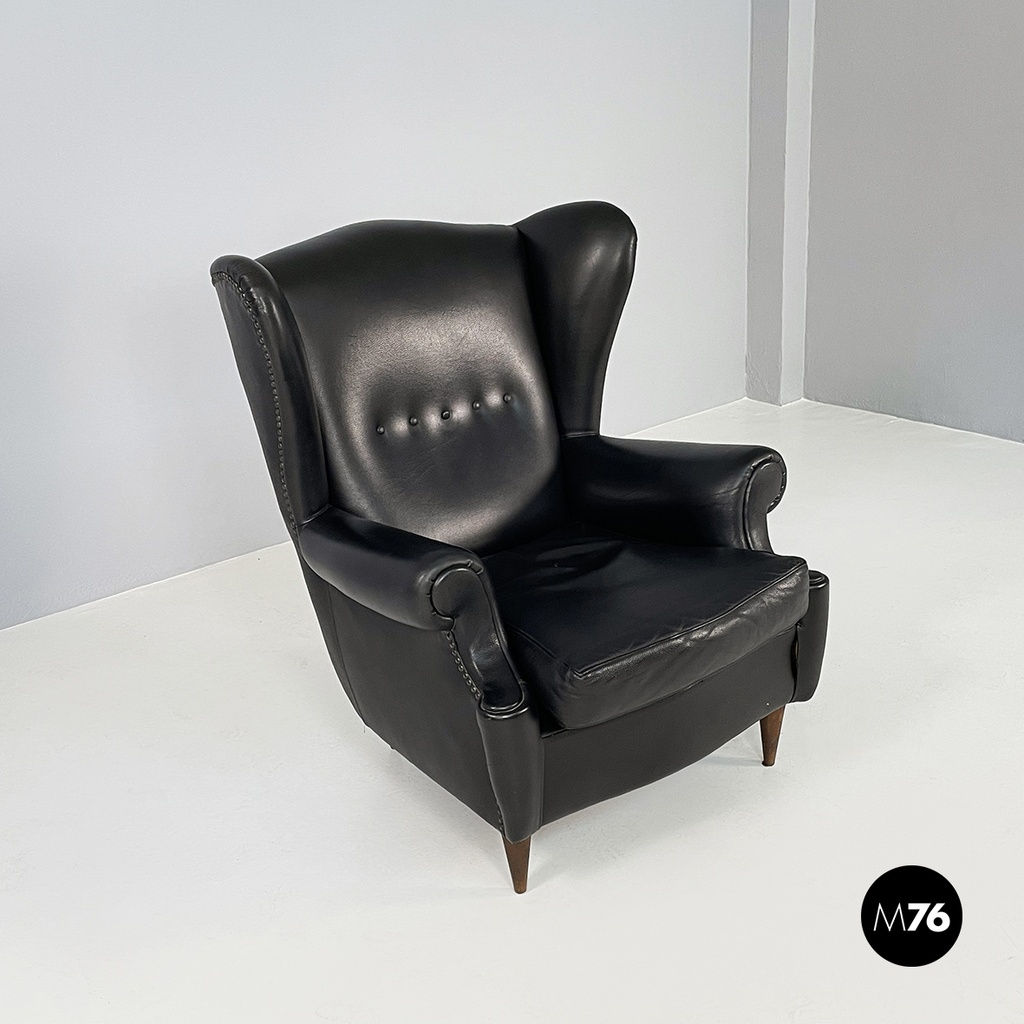Poltrona in pelle nera, 1970 ca.