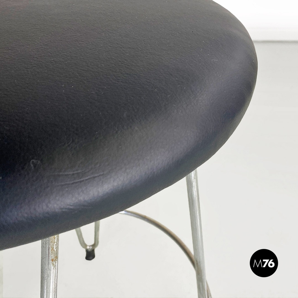 Sgabello in sky nero e acciaio, 1970 ca.