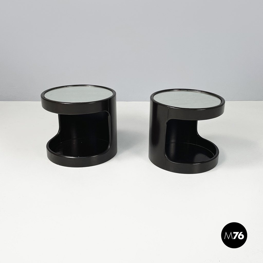 Tavoli da caffè in legno laccato marrone con specchio, 1980 ca.