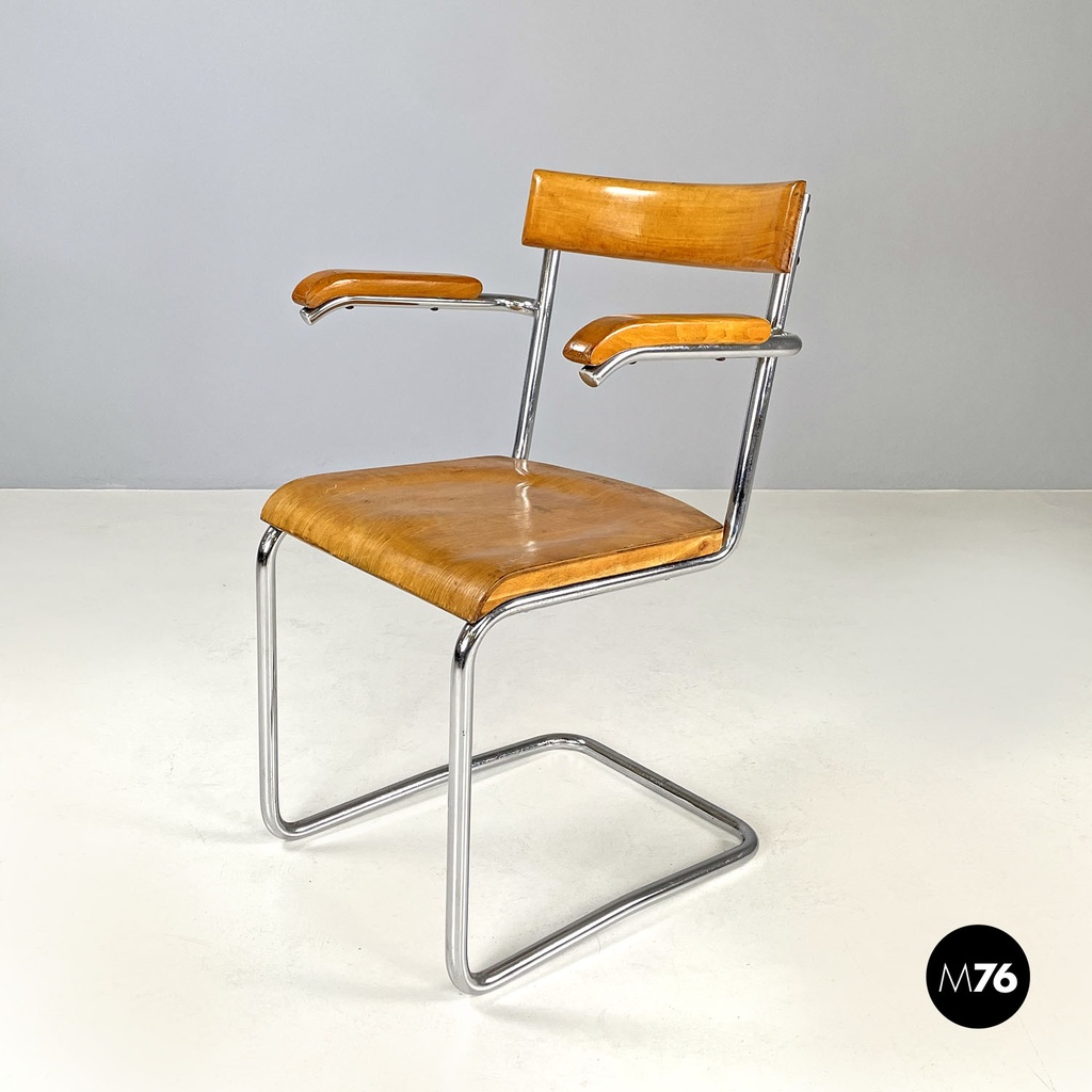 Sedia di Ladislav Zak in acciaio e legno, 1930 ca.