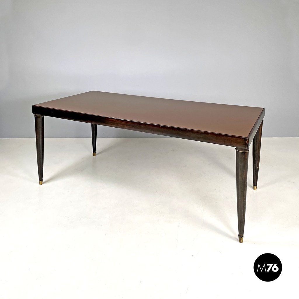 Tavolo da pranzo con piano in vetro bronzo arancione, 1950 ca.