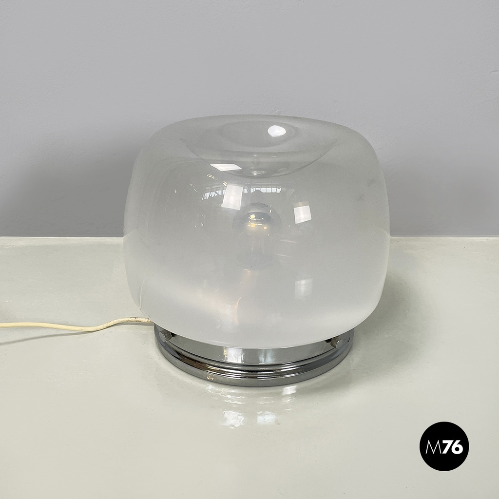 Lampada da tavolo in vetro opalino e trasparente, 1970 ca.