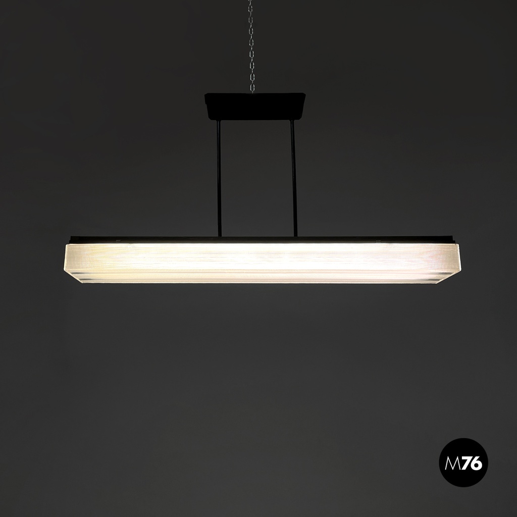 Lampadario a neon con struttura in metallo nero, 1970 ca.