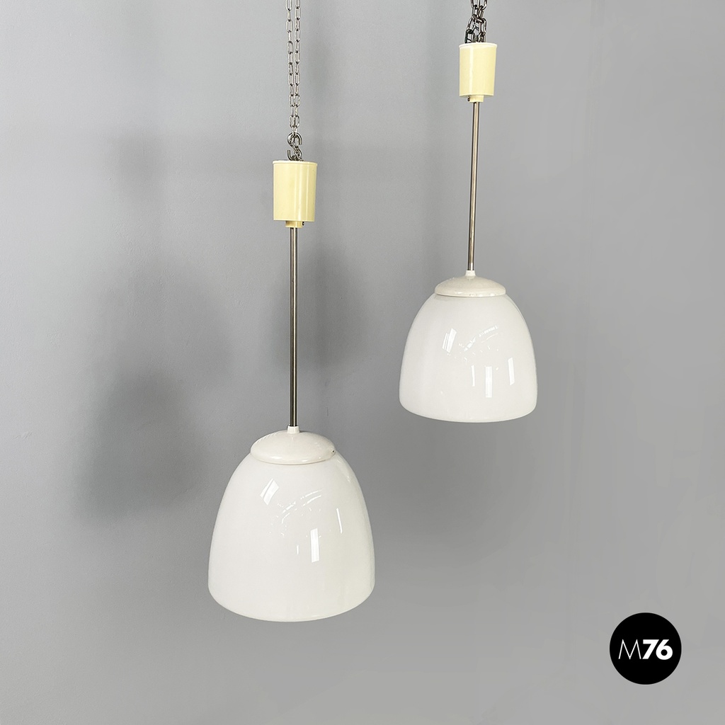 Lampadari in vetro opalino, plastica e metallo, 1920 ca.