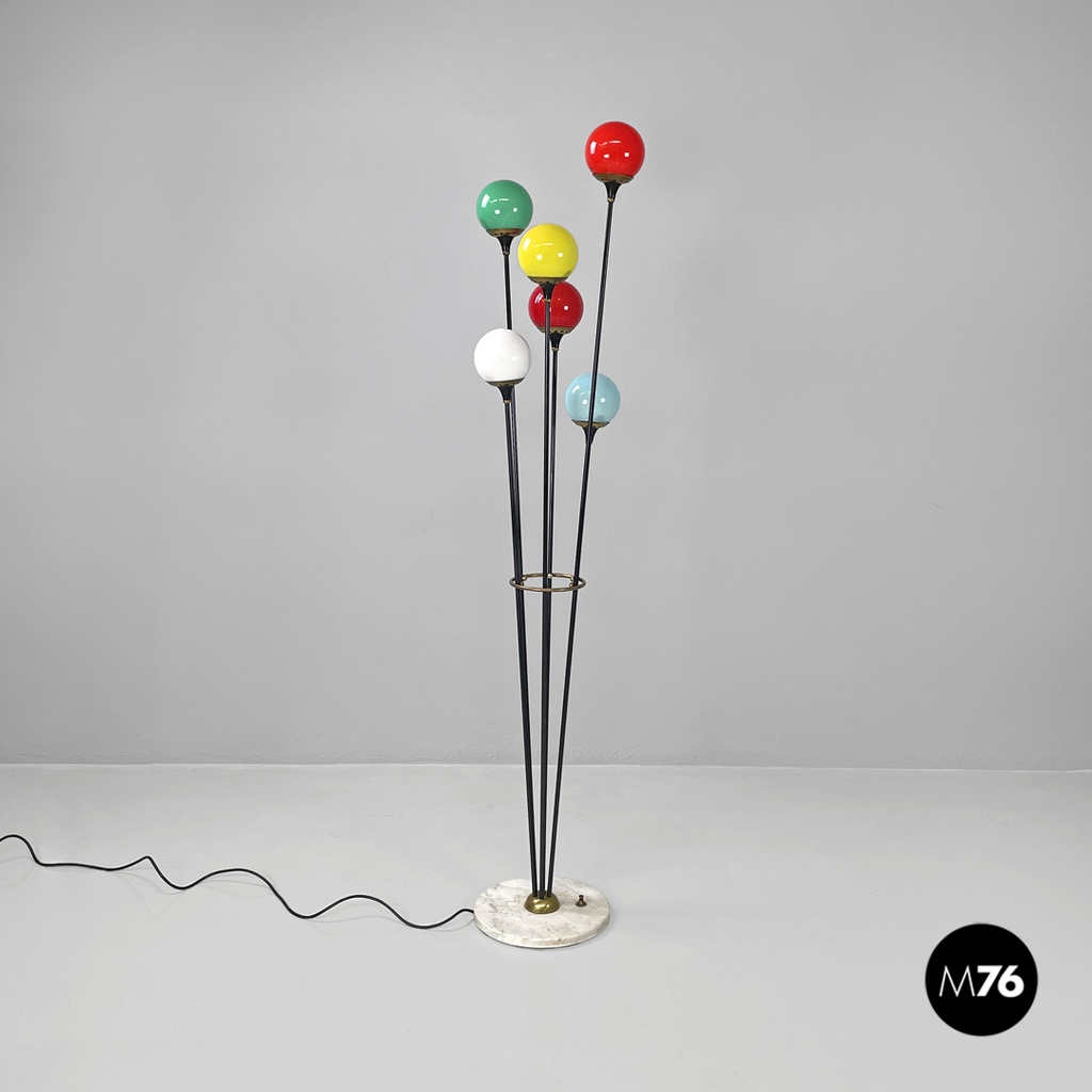 Lampada da terra Alberello di Stilnovo con sei luci colorate, 1950 ca.