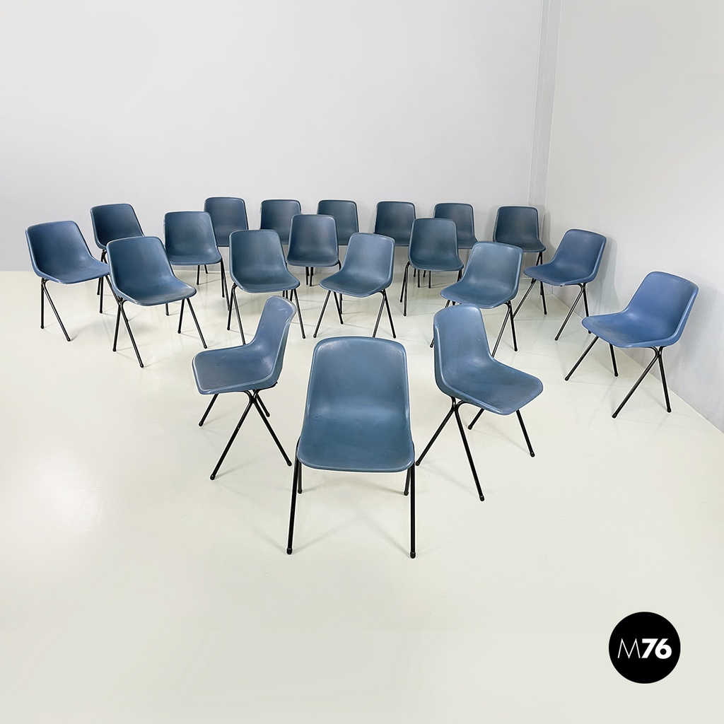 Sedie in plastica blu e metallo nero, 2000 ca.