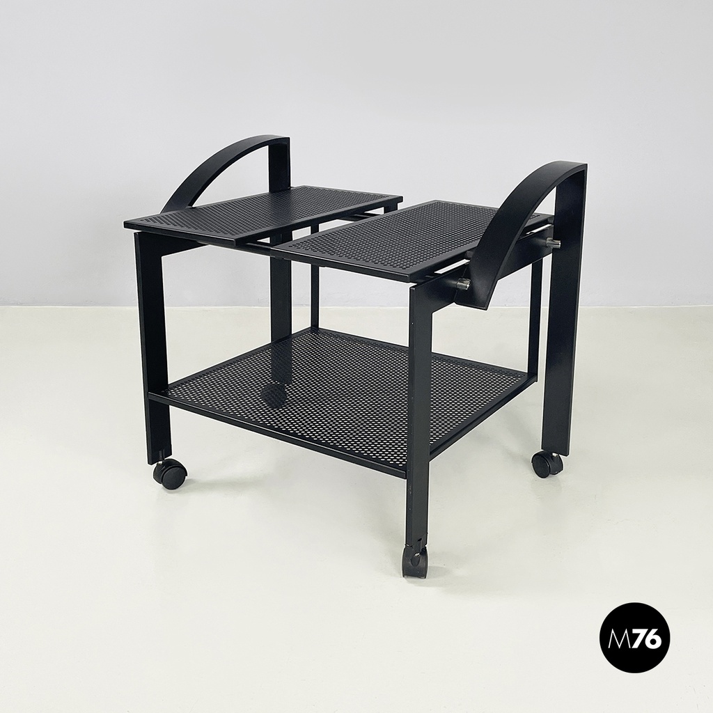 Carrello in metallo nero traforato, 1980 ca.