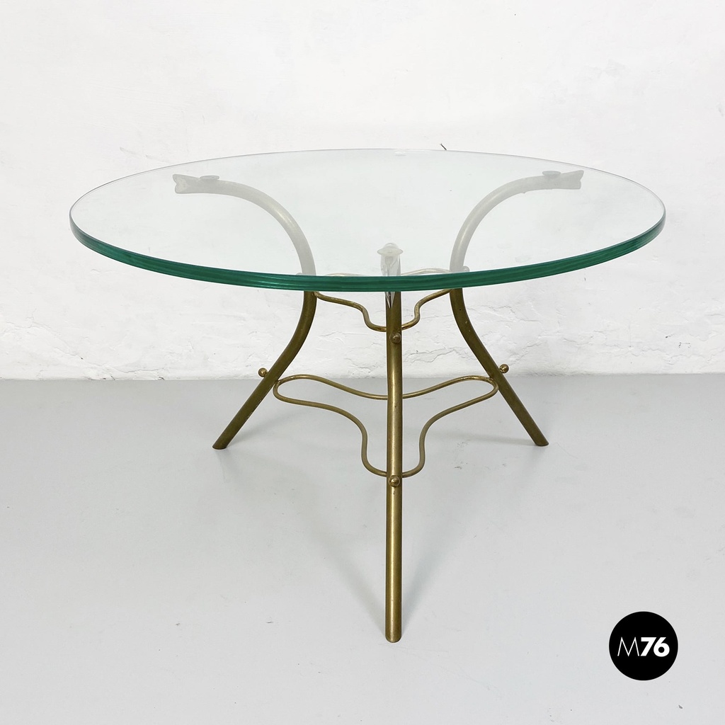 Tavolo da caffè in ottone e vetro, 1950 ca.