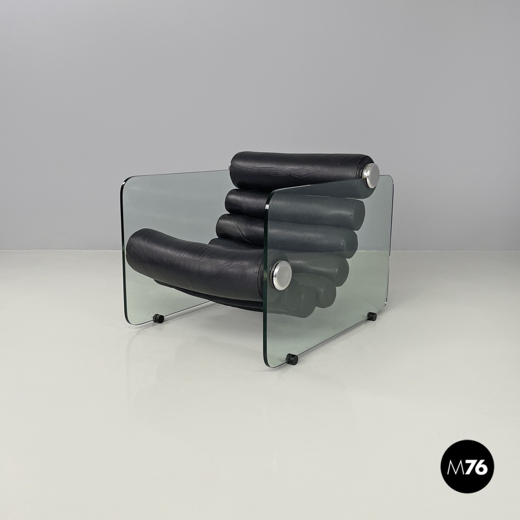 Poltrone in pelle e vetro Hyaline di Fabio Lenci per Comfort Line, 1970 ca.