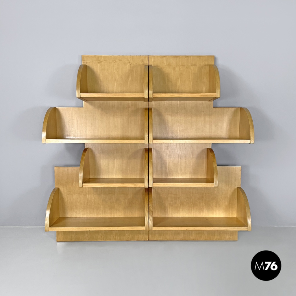 Libreria da parete di Derk Jan De Vries in legno con mensole stondate, 1980 ca.
