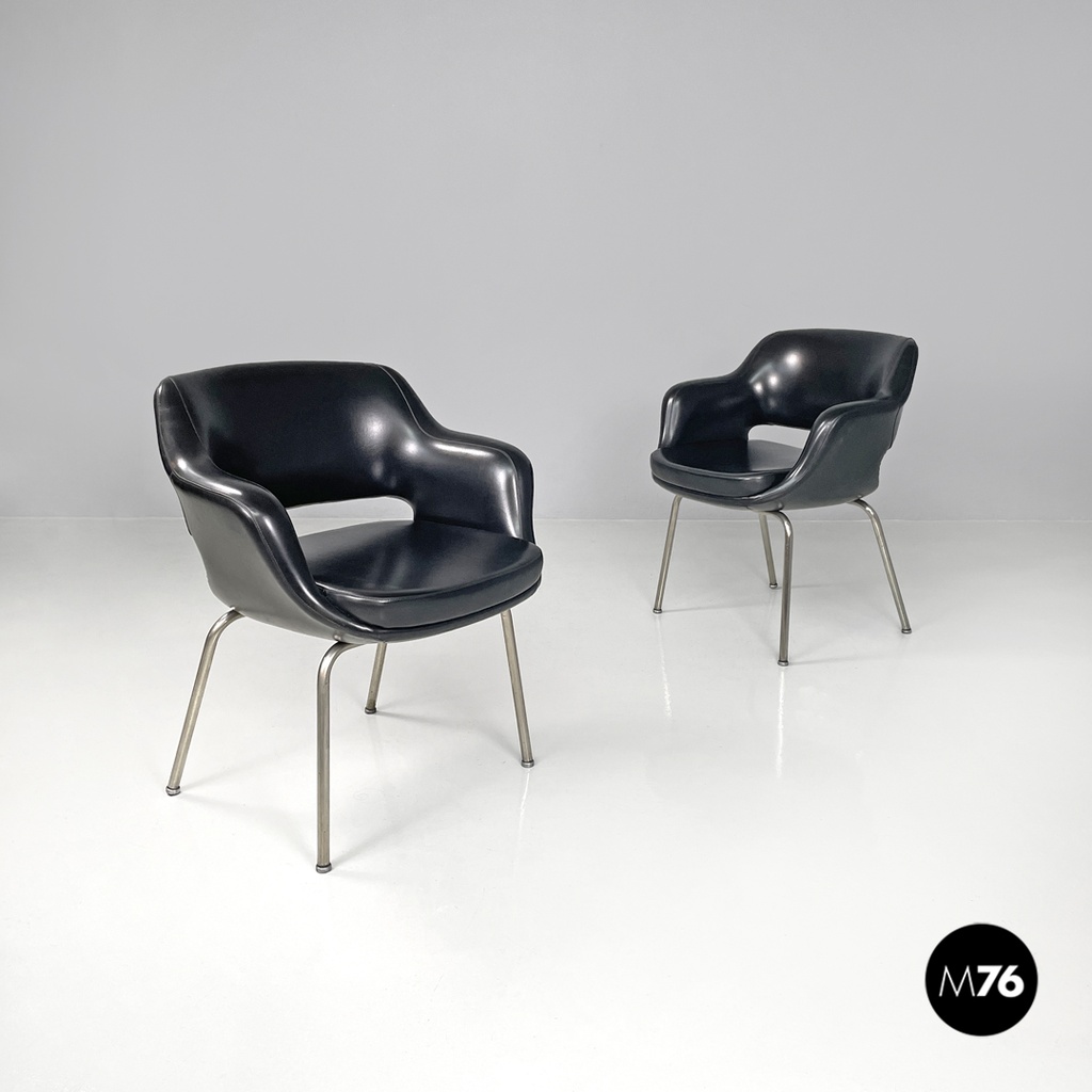 Poltrone Kilta di Olli Mannermaa per Cassina in pelle nera, 1960 ca.