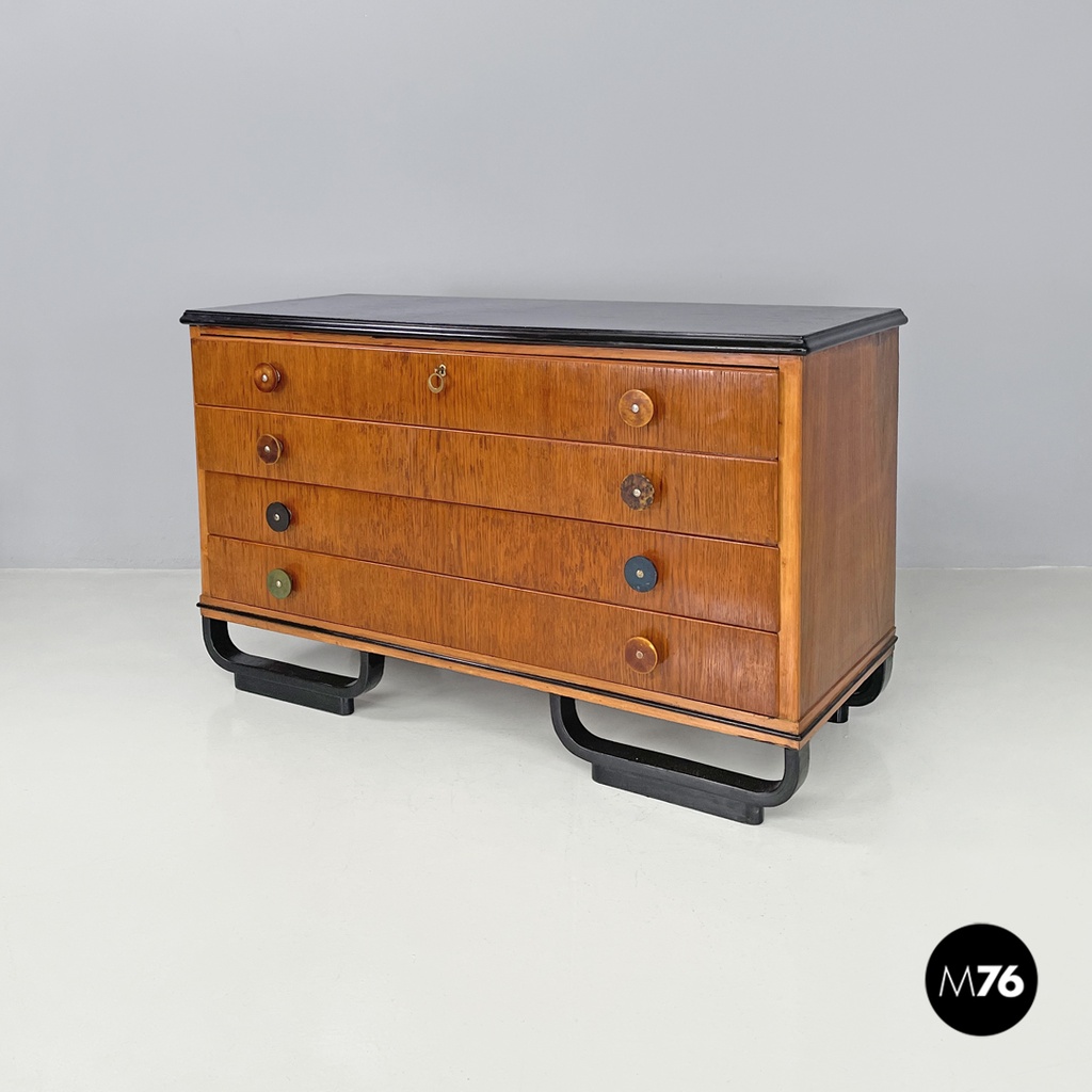 Cassettiera in legno con piano nero, 1930 ca.