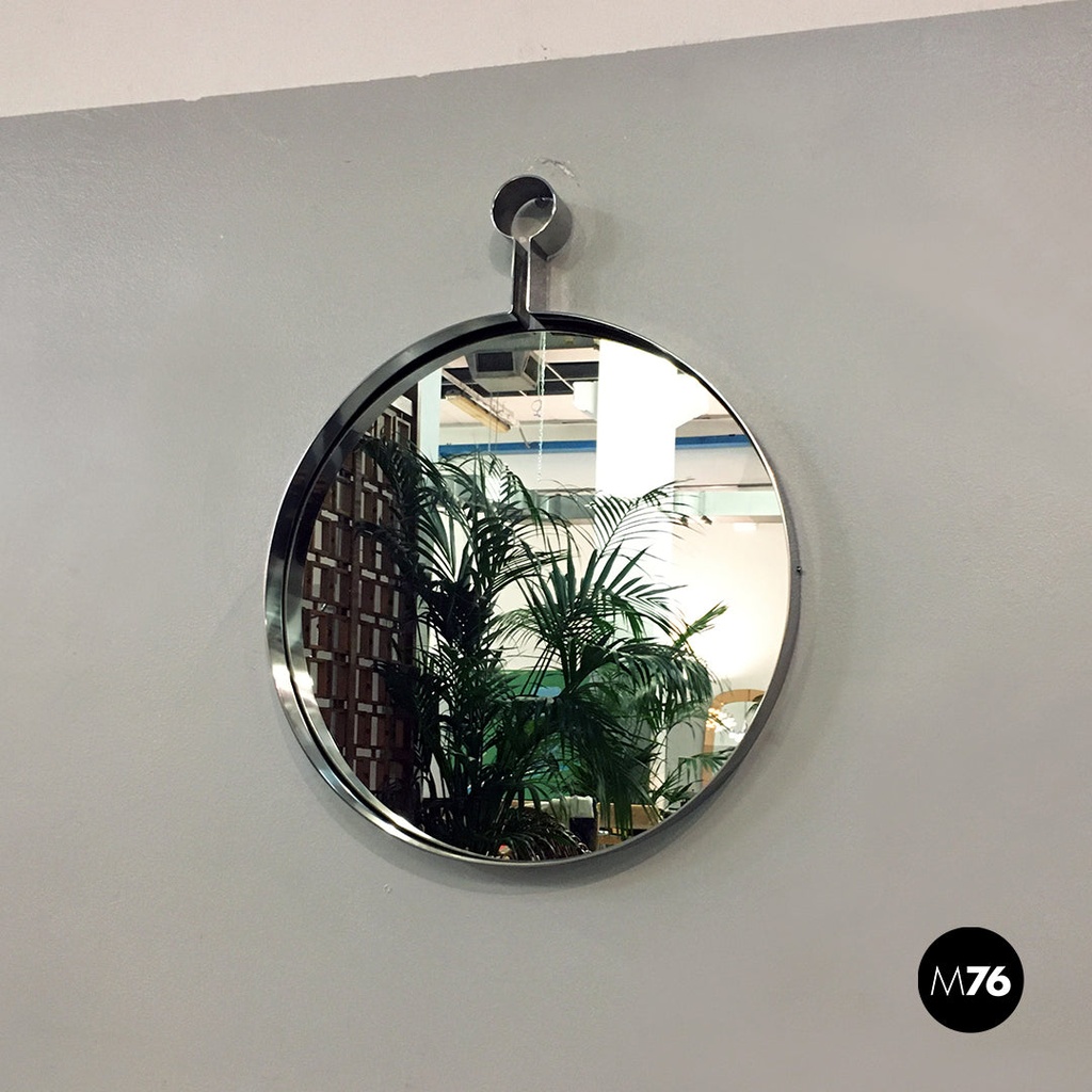 Specchio tondo in acciaio, 1970 ca.