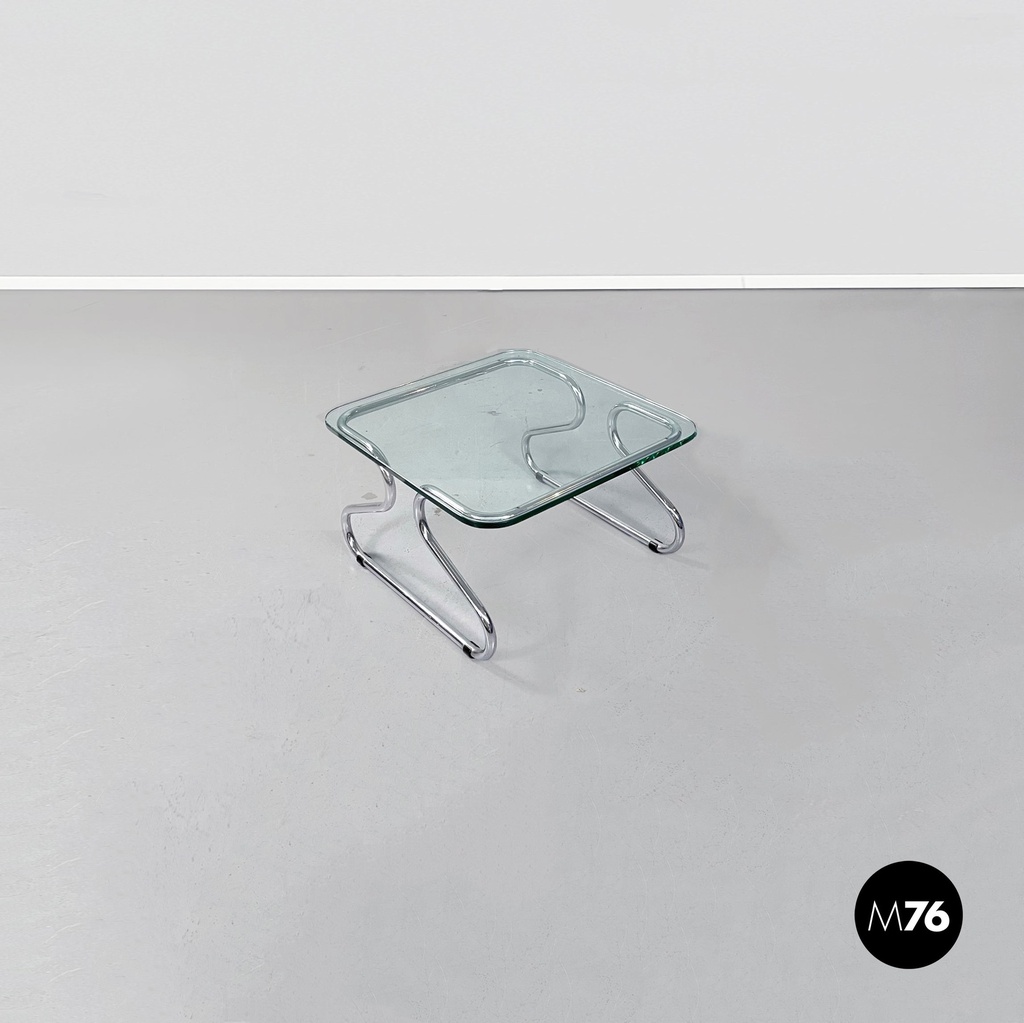 Tavolo da caffè in vetro e acciaio, 1970 ca.