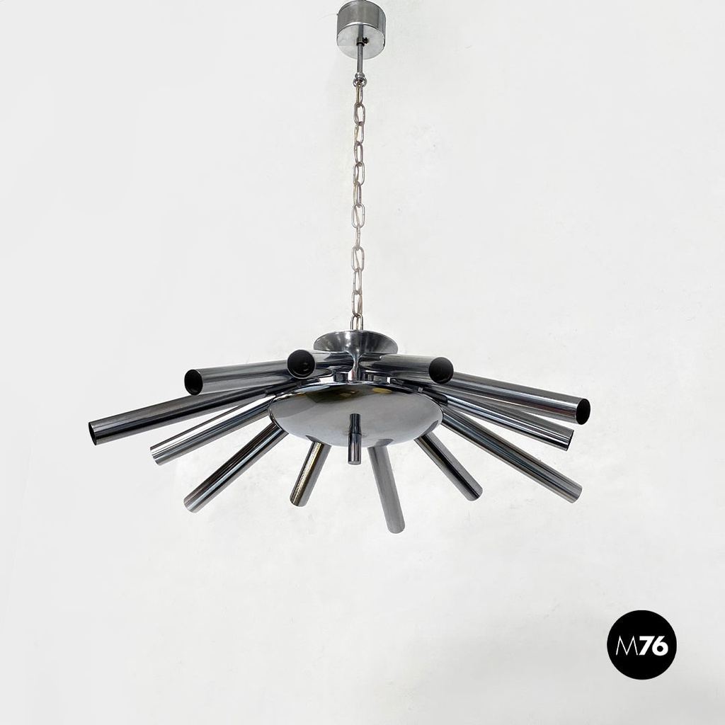 Lampadario a 12 luci in acciaio, 1970 ca.