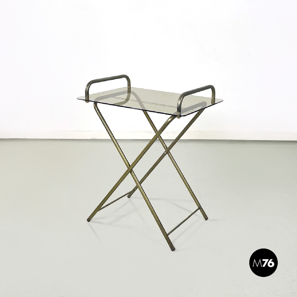 Tavolo di servizio in ottone e cristallo, 1960 ca.