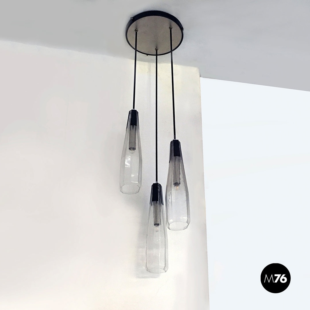 Lampadario a tre luci in vetro di Murano, 1970 ca.