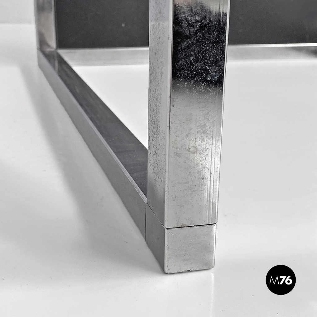 Tavolo per stereo e vinili in legno, acciaio e vetro, 1990 ca.