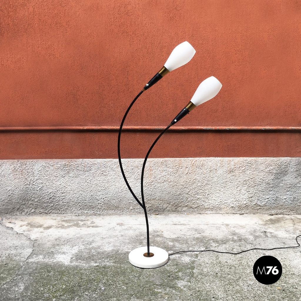 Lampada da terra a due luci in metallo nero, 1950 ca.