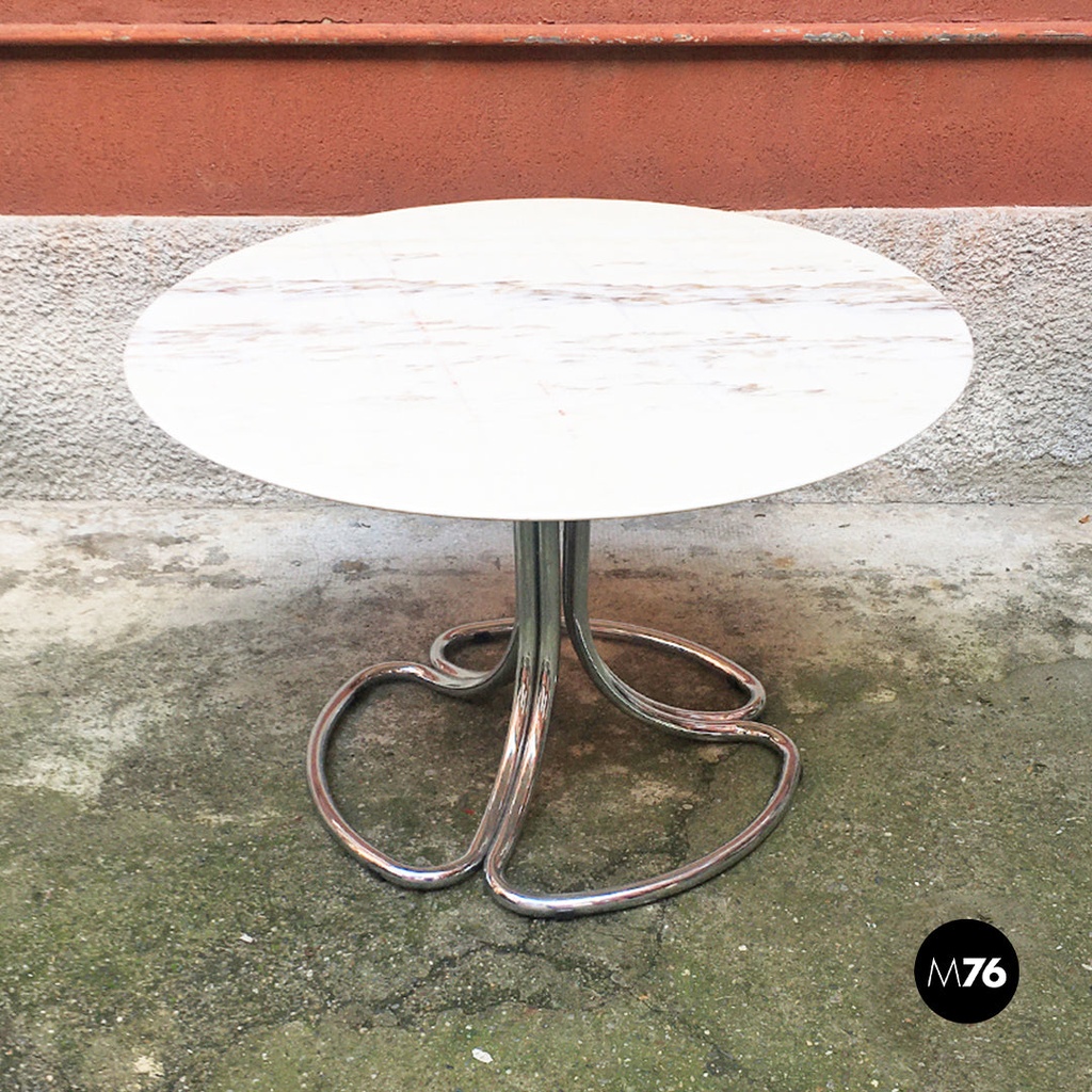 Tavolo in acciaio e marmo, 1970 ca.