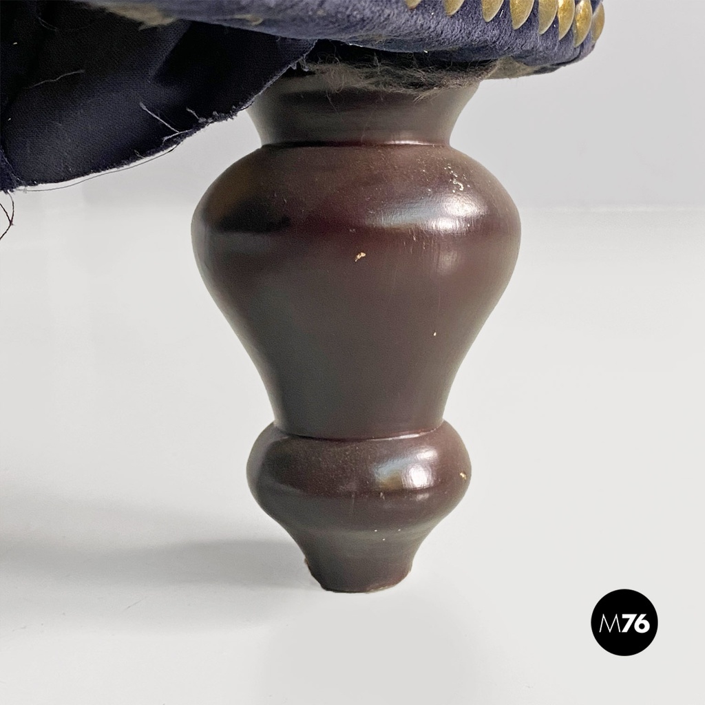 Chaise longue in velluto blu, 1980 ca.