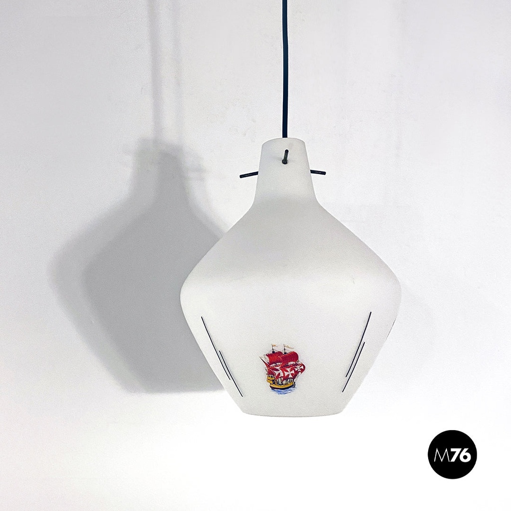 Lampadario in vetro opalino, 1960 ca.