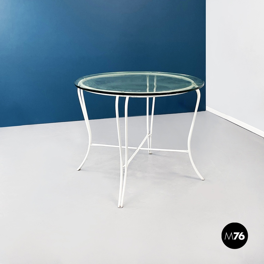 Tavolo da giardino in ferro bianco e vetro, 1960 ca.