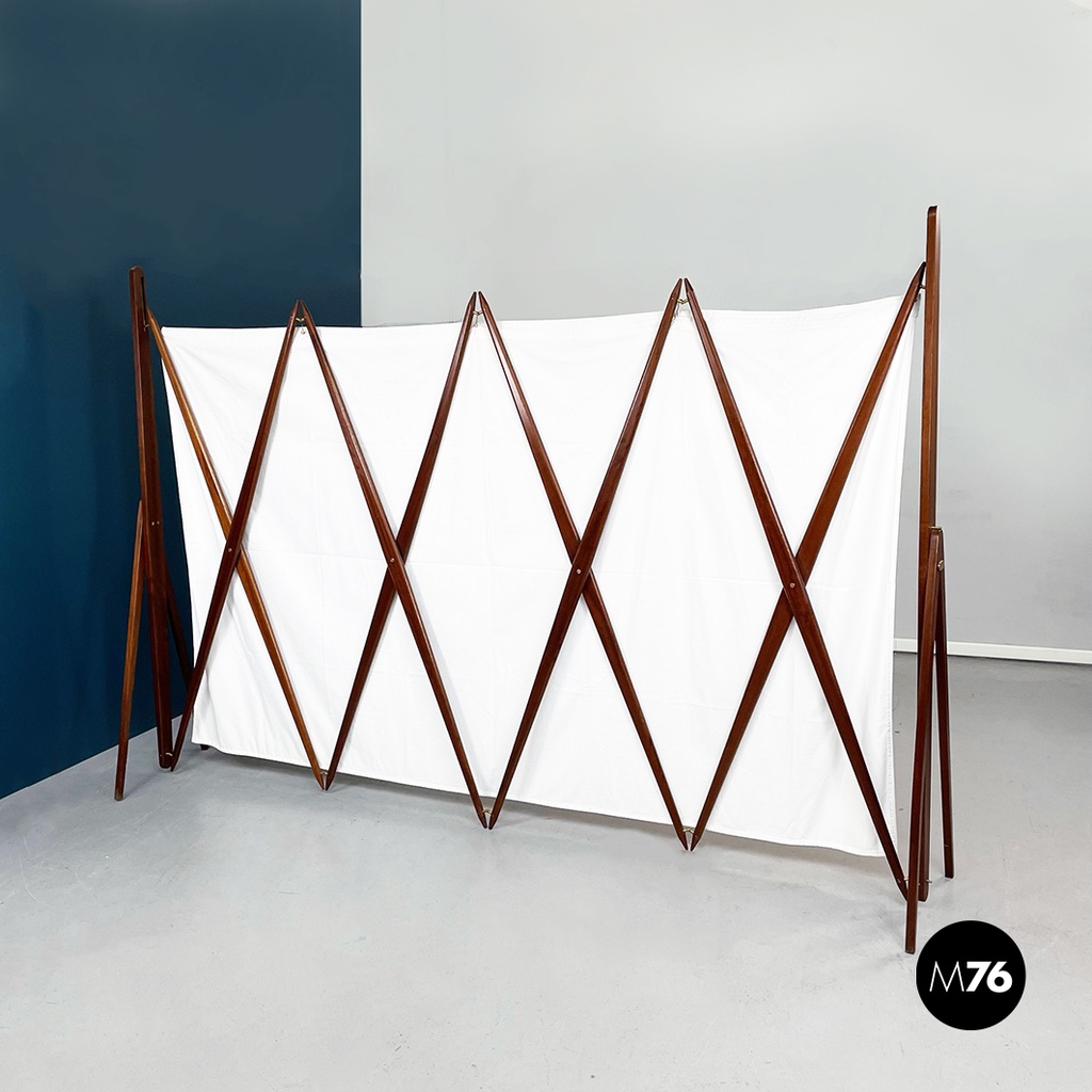 Paravento in tessuto e legno, 1950 ca.