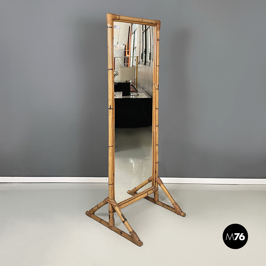 Specchio da terra in rattan, 1960 ca.
