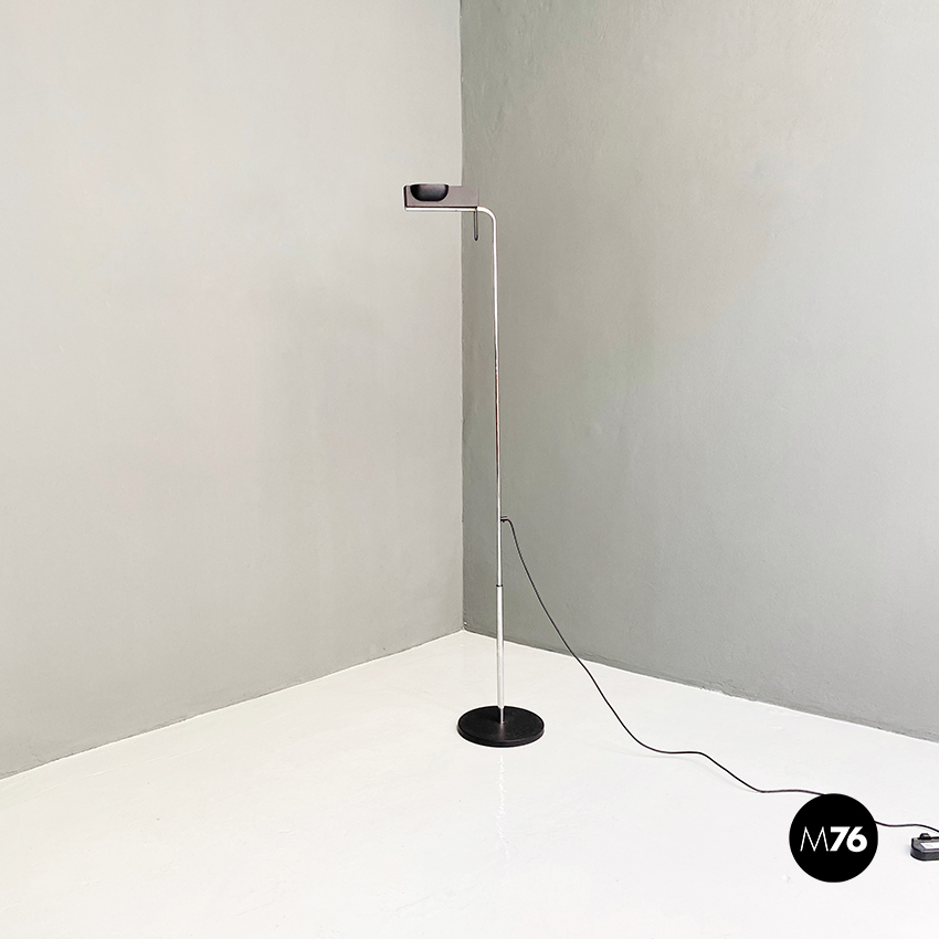 Lampada da terra in metallo nero e acciaio cromato, 1980 ca.