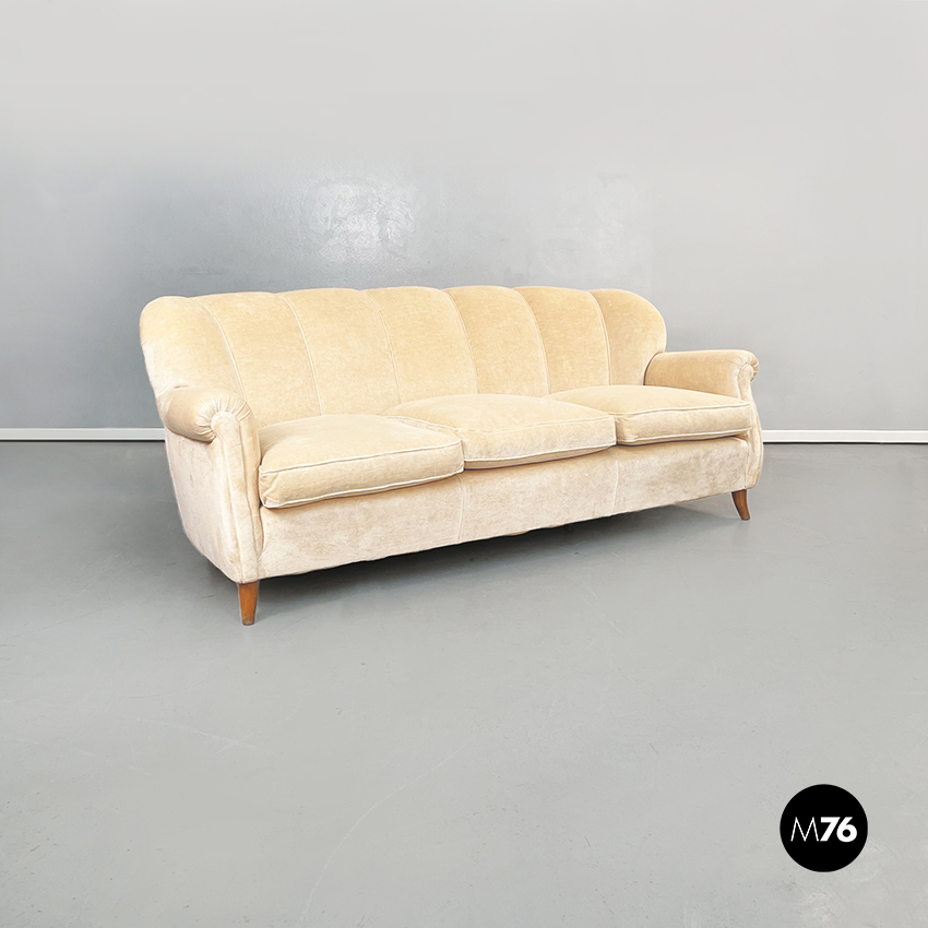 Divano in tessuto beige e legno, 1960 ca.