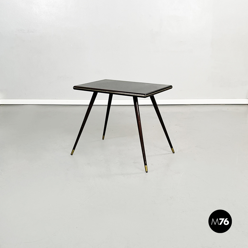 Tavolo da caffè in legno e ottone, 1950 ca.