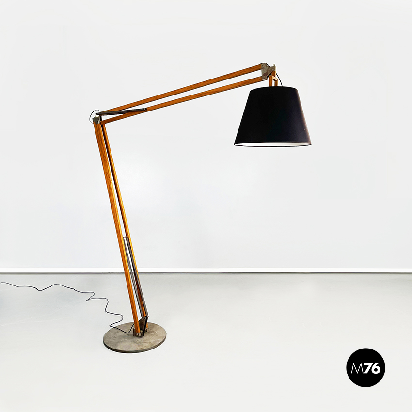 Lampada da terra Golia in legno, ferro e tessuto, 2000 ca.