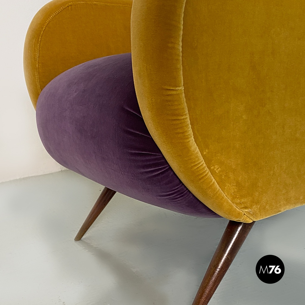 Poltrona in velluto bicolore, 1960 ca.